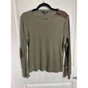 Lauren Ralph Lauren Olive Top w/ Faux Suede Accents  Sz Med Chic-Preppy-Y2K